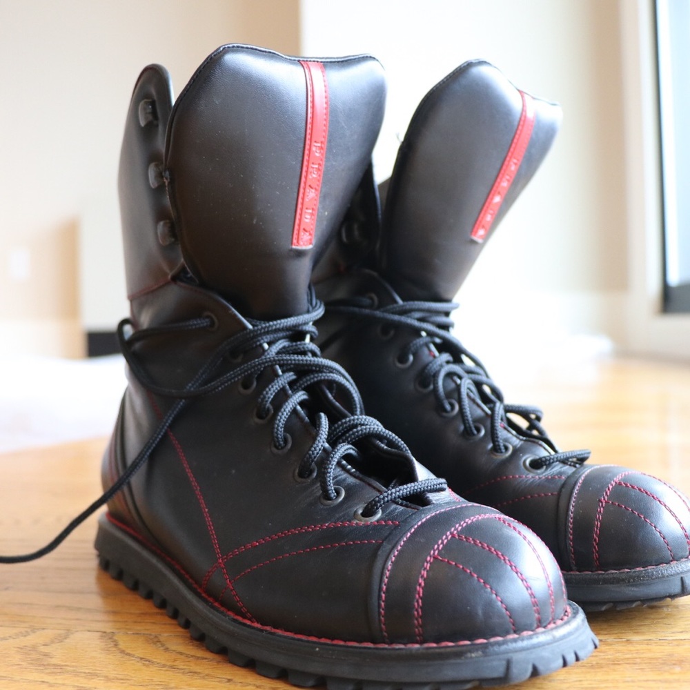 Prada black leather combat boots